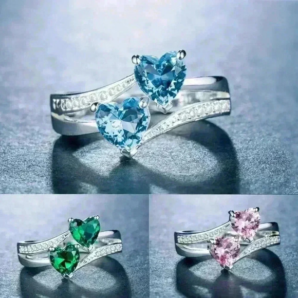 💞925 Silver Plated Sea Blue Heart Cut Emerald Exquisite Ring, GPMB1526 - Picture 4 of 4